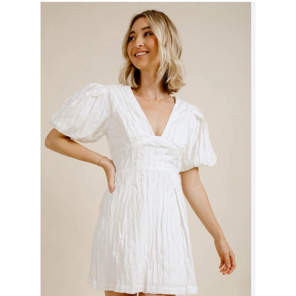 Storia White Dress Puff Sleeve‎ Mini Small Summer Wedding Bridal Graduation